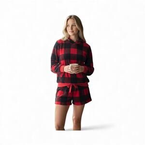 Orange Kiss Women’s Red and Black Plaid Lounge Set Medium
